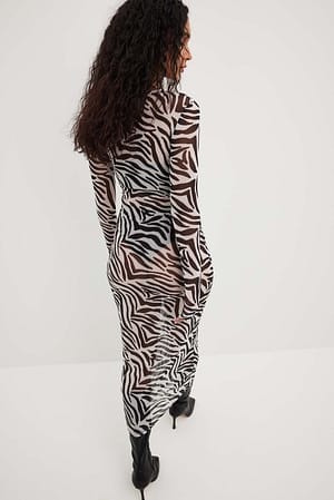 Zebra Tight Mesh Midi Dress