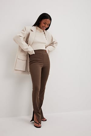 Brown Angelica Blick x NA-KD Tight Slit Pants