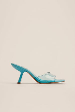 Turquoise Sko med gennemsigtige vinkelformede høje hæle
