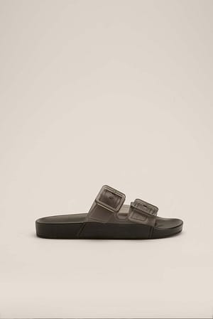 Dark Grey Transparante slippers met gespen