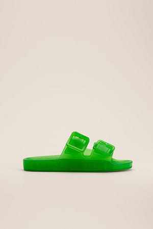 Strong Green Transparent Buckle Slippers