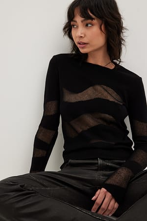 Black Transparent Knitted Long Sleeve Top