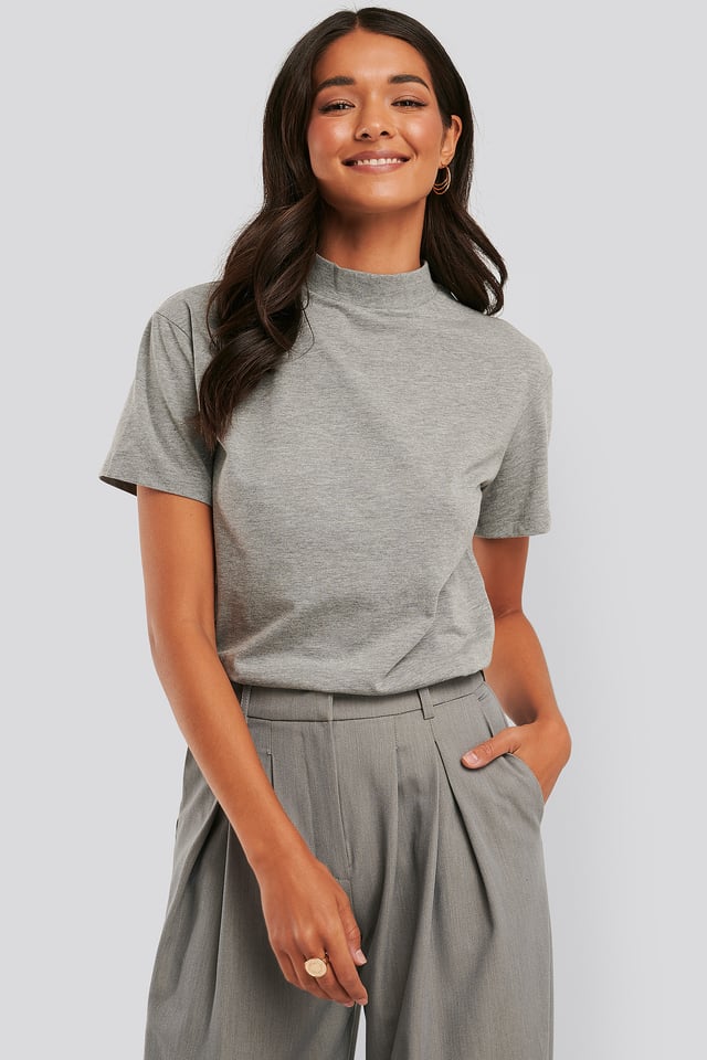 Neck Basic Knitted T-shirt Grey