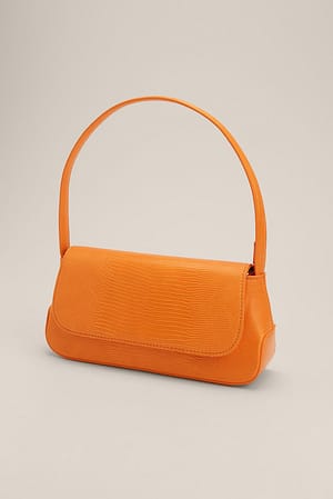 Orange Triangular Croc Baguette Bag