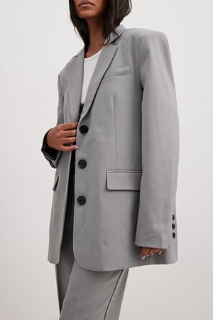 Grey Melange-Blazer in Oversize mit drei Knöpfen