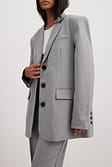 Grey Triple Buttoned Oversized Melange Blazer