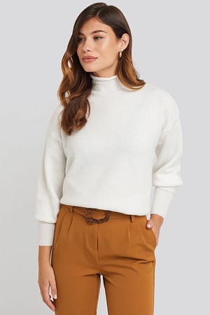 White Turtleneck Oversized Knitted Sweater
