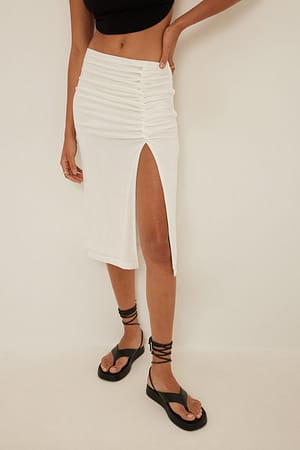 Off White Twist Detail Slit Skirt