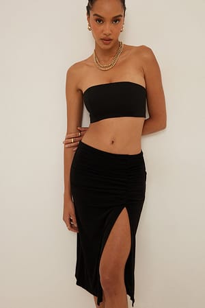 Black Twist Detail Slit Skirt