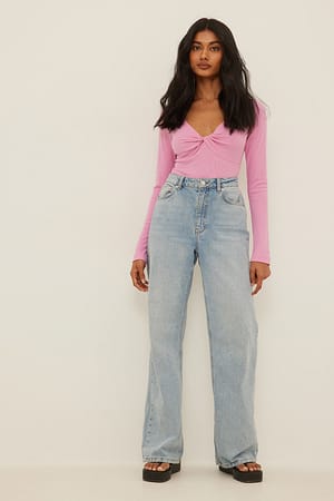 Twist Detailed Ribbed Top Pink | NA-KD