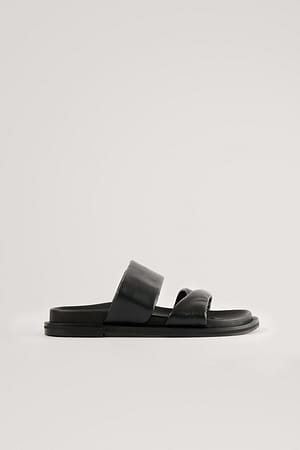 Black Twisted Leather Slippers
