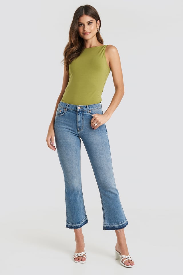 Undone Hem Kick Flare Jeans Light Blue