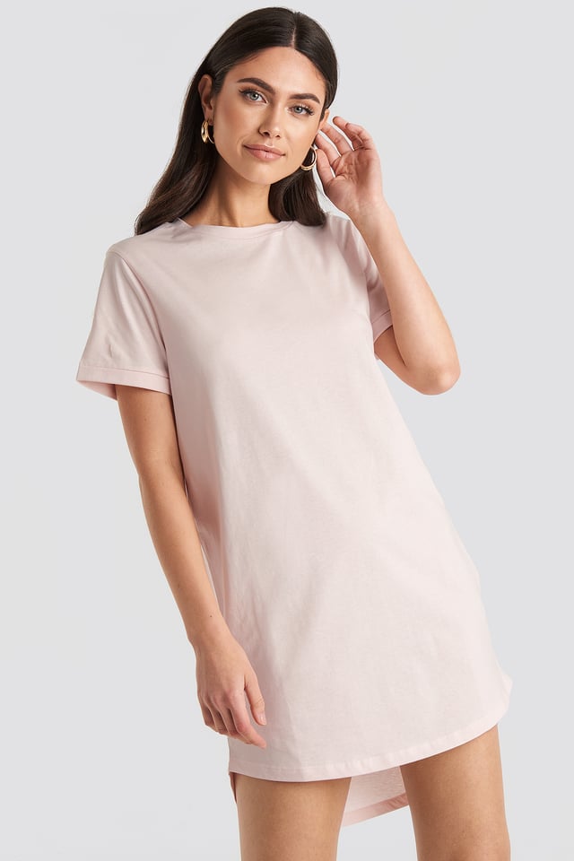 Uneven Hem Oversized T-shirt Dress Pink