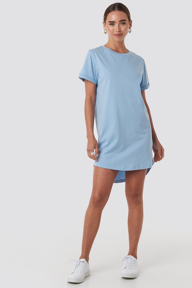 Uneven Hem Oversized T-shirt Dress Dusty Blue