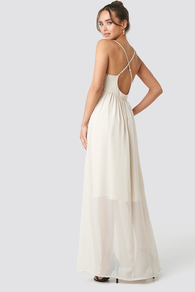 V-Neck Cross Back Maxi Dress Beige