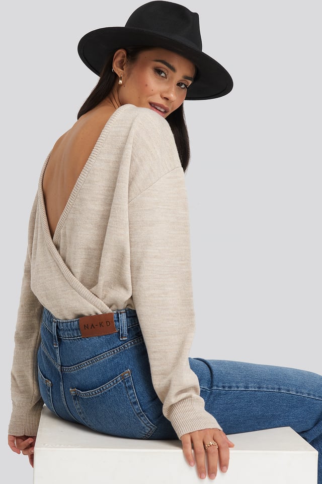 V-shape Deep Back Sweater Beige