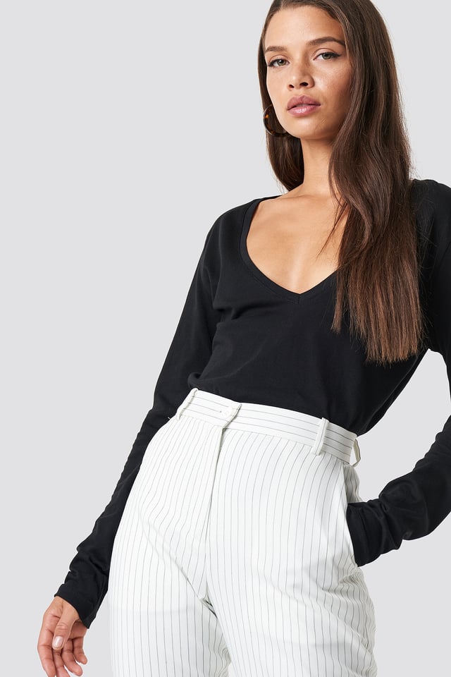V-neck Long Sleeve Top Black