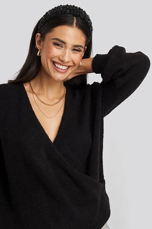 Black NA-KD V-Neck Overlap Knitted Sweater
