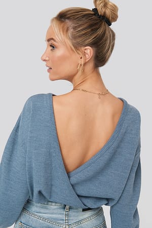 Dark Blue V-shape Deep Back Sweater