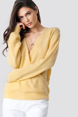 Light Yellow NA-KD V-Neck Overlap Knitted Sweater