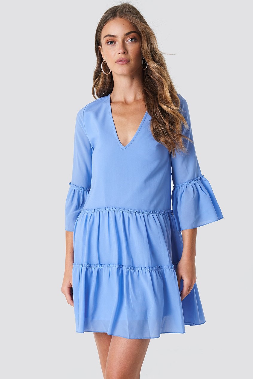 Robes Robes à volants | V-Neck Ruffle Mini Dress - UP50968