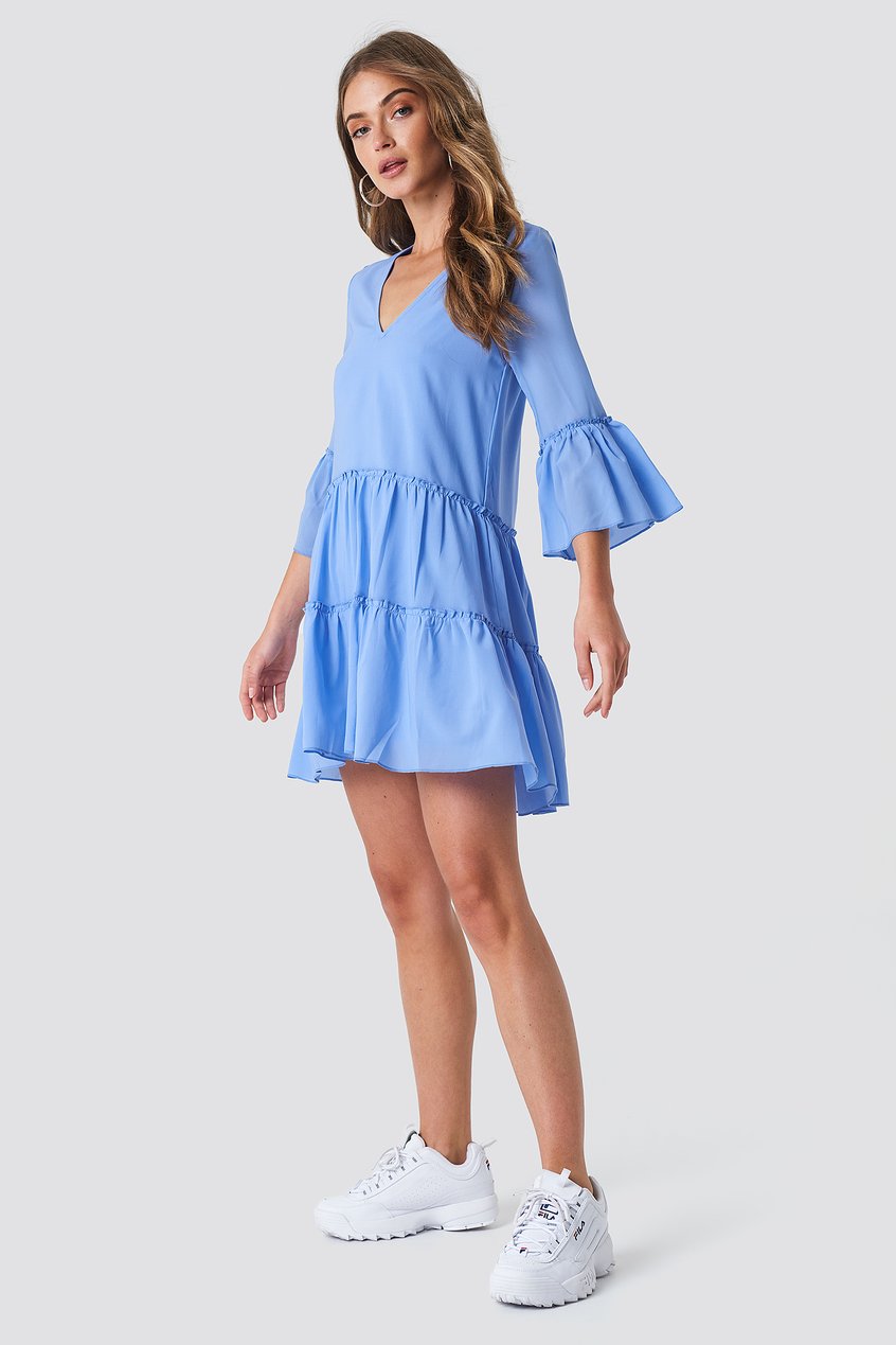 Robes Robes à volants | V-Neck Ruffle Mini Dress - UP50968