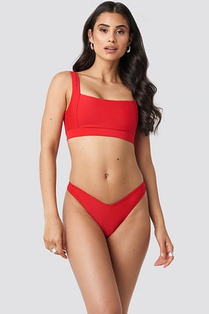 Red V-shape Front Bikini Bottom