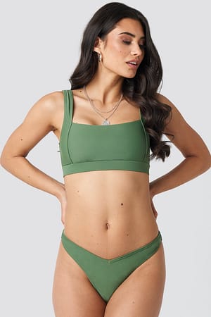 Khaki V-Shape Front Bikini Bottom