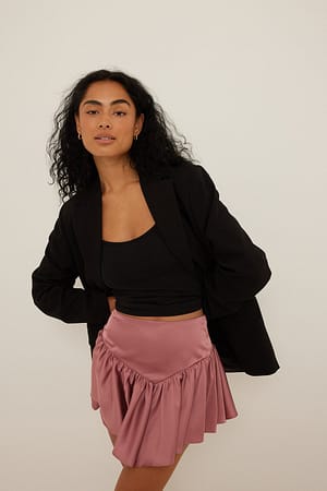 Dusty Pink V-shaped Flowy Mini Satin Skirt
