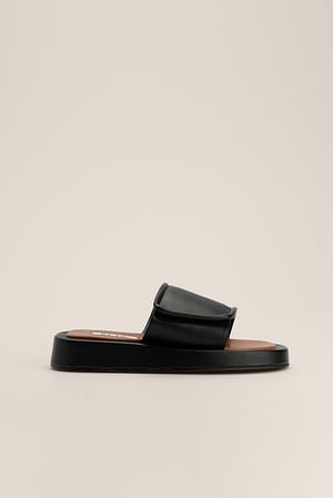 Black Velcro Strap Slippers