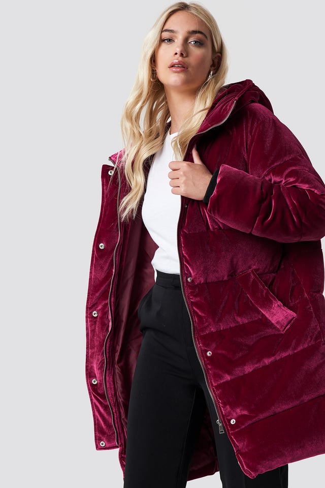 Velvet Long Puffer Burgundy