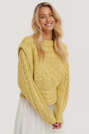 Dusty Light Yellow NA-KD Trend Vest Cable Knitted Sweater