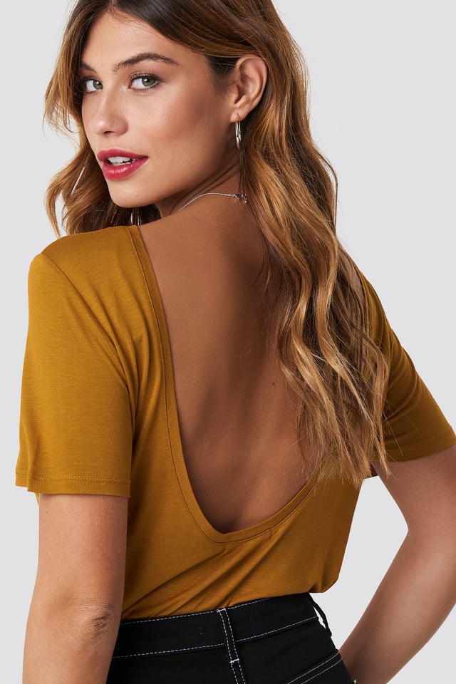 Viscose Deep Back Tee Dark Mustard
