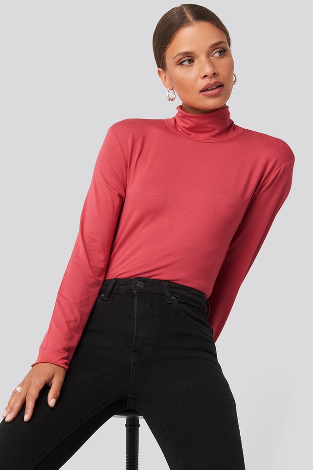 Viscose Long Sleeve Polo Top Washed Red