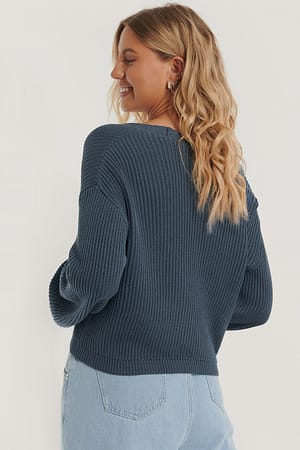 Blue Volume Sleeve Buttoned Cardigan