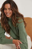 Khaki Volume Sleeve High Neck Knitted Sweater