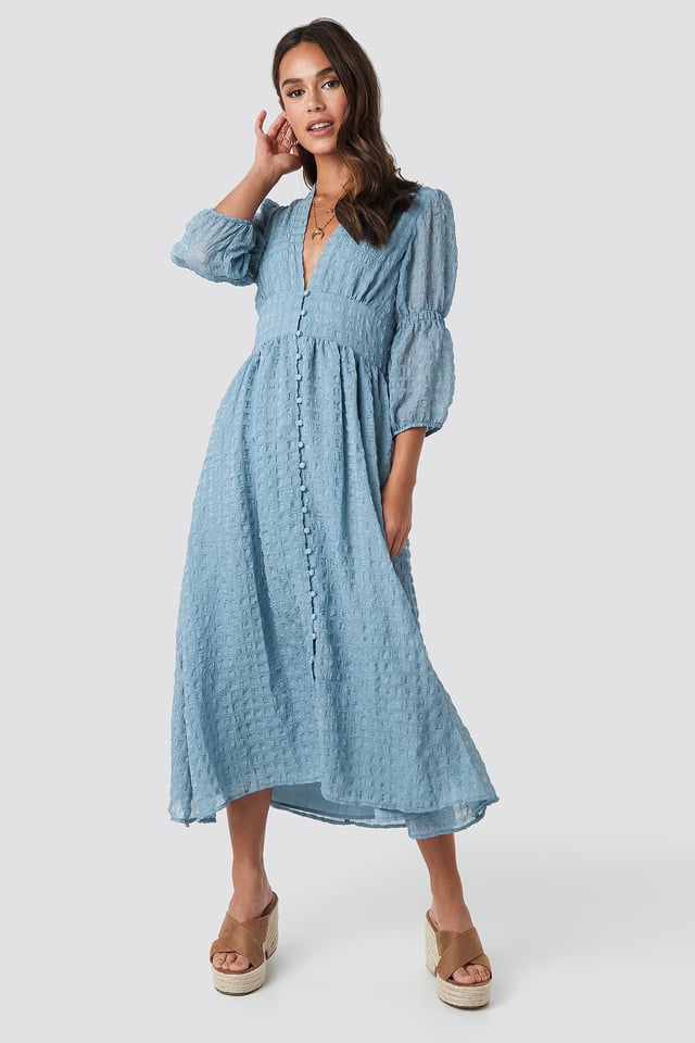 V:N Muotoinen Puhvihihainen Mekko Dusty Blue