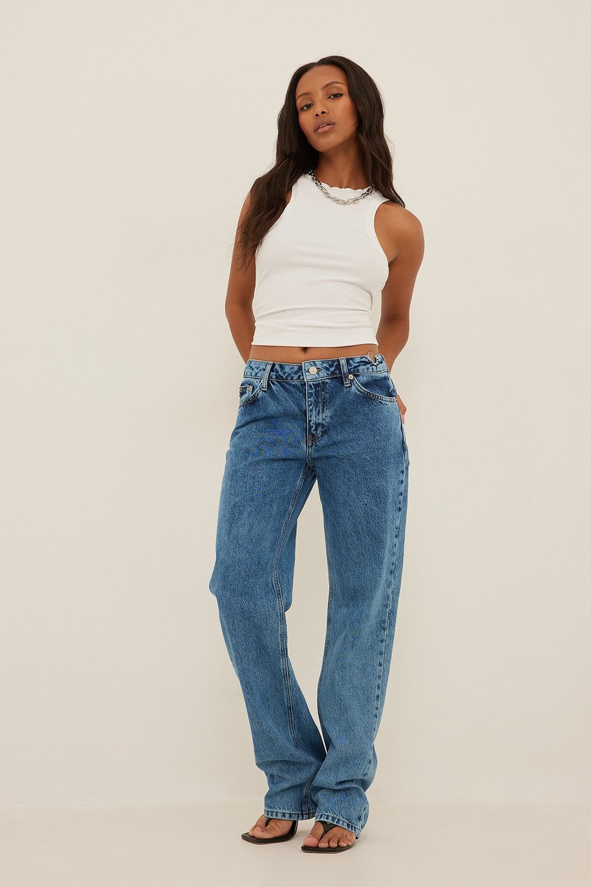 Jeans Jeans mit geradem Bein | Gerade Jeans mit Bund-Detail - QU90934