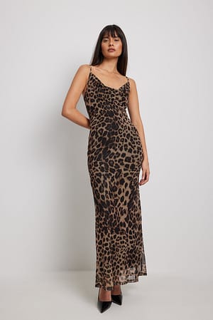 Leopard Sukienka maxi z siatką