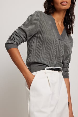 Grey Wavy Fine Knitted Sweater