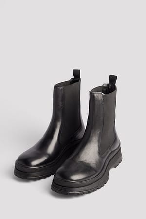 Black Wavy Sole Leather Boots