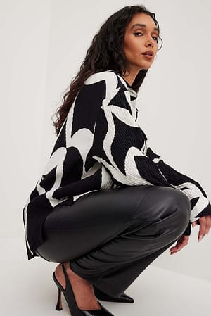 Black/White Print Skjorta med vågig struktur