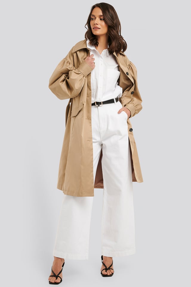 Korkeavyötäröiset Housut Leveillä Lahkeilla Optical White