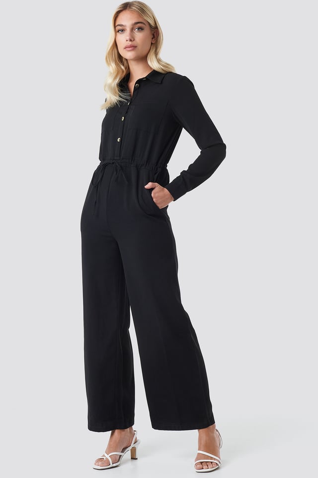 Wide Drawstring Jumpsuit Black