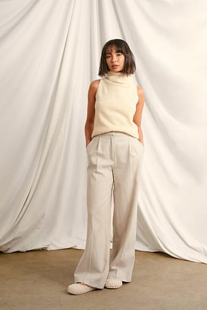 Winter White Wide Flannel Trousers