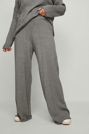 Grey Melange Pantalones de punto anchos