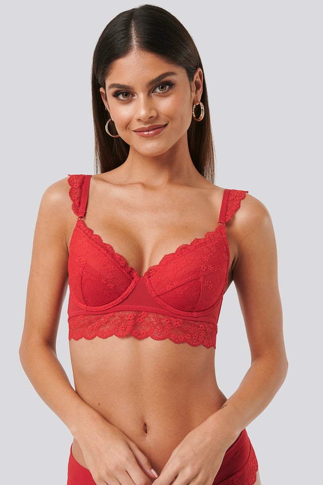 Wide Lace Strap Cup Bralette Red