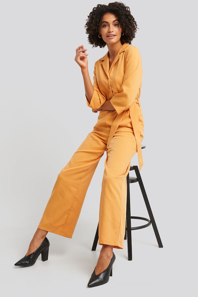Wide Leg Buttoned Jumpsuit Mustard