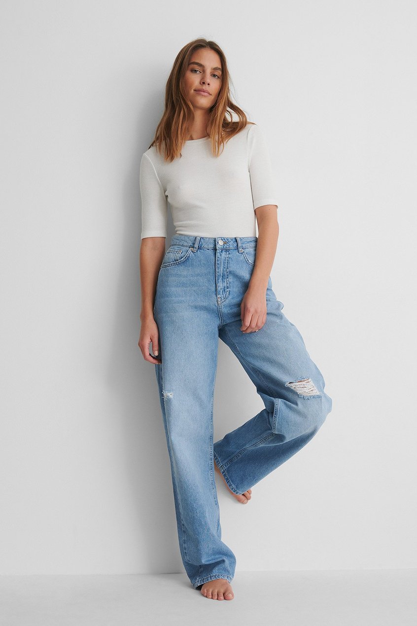Jeans Ripped Jeans | Organische Jeans im Used-Look mit weiten Beinen - EI45411