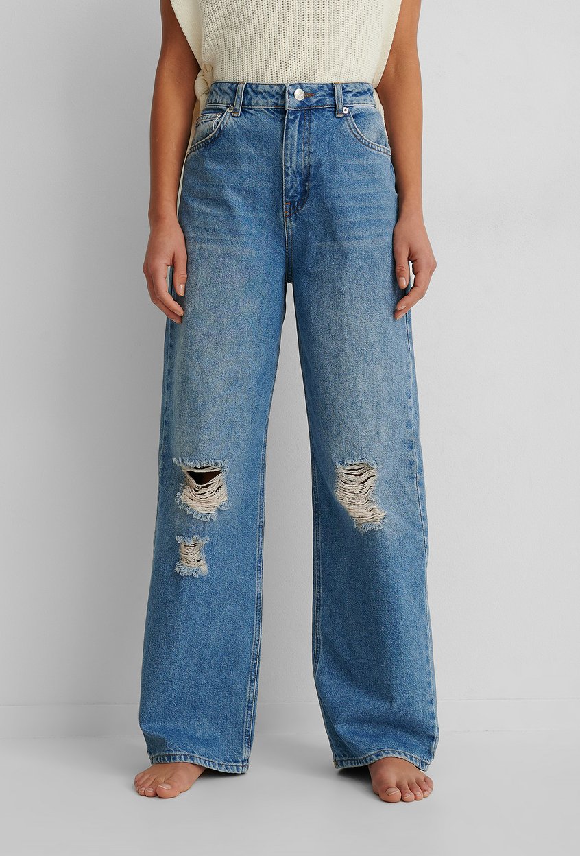 Jeans Reborn Collection | Organische Jeans mit hoher Taille und weitem Bein und Destroyed-Details - MQ41969